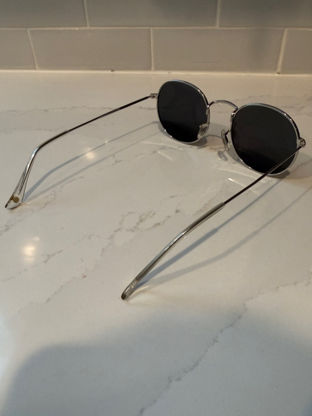 Round Metal Frame Sunglasses - Silver with Black Lenses - Picture 3 of 4